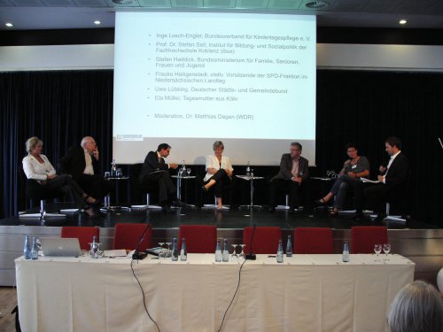 Podiumsdiskussion mit Inge Losch-Engler (BVKTP),Prof. Dr. Stefan Sell,  Stefan Haddick (BMFSFJ), Frauke Heiligenstadt (MdL in Niedersachsen), Uwe Lübking, Ela Müller (KTPP), Prof.  Dr. Matthias Degen