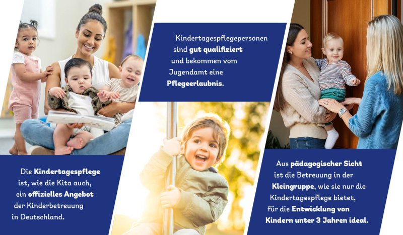 Die Kindertagespflege ist, wie die Kita auch, ein offizielles Angebot der Kinderbetreuung in Deutschland.  Kindertagespflegepersonen sind gut qualifiziert und bekommen vom Jugendamt eine Pflegeerlaubnis.