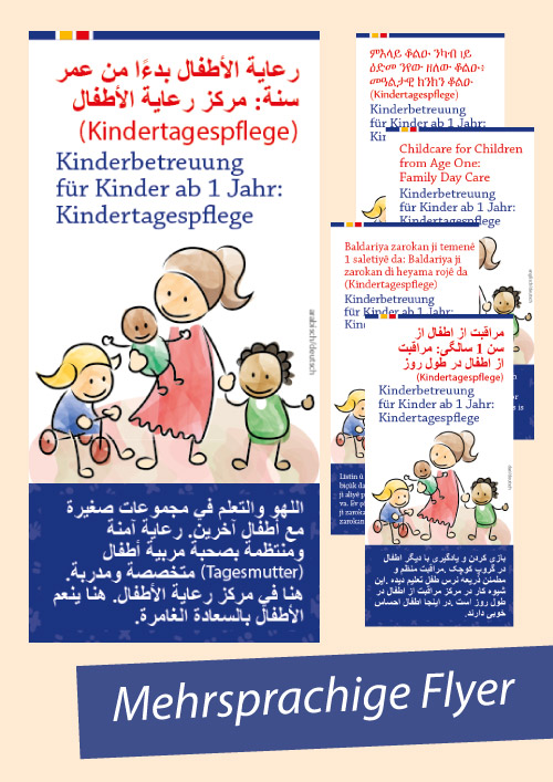 Mehrsprachige Flyer mit den Grundinformationen zur Kindertagespflege